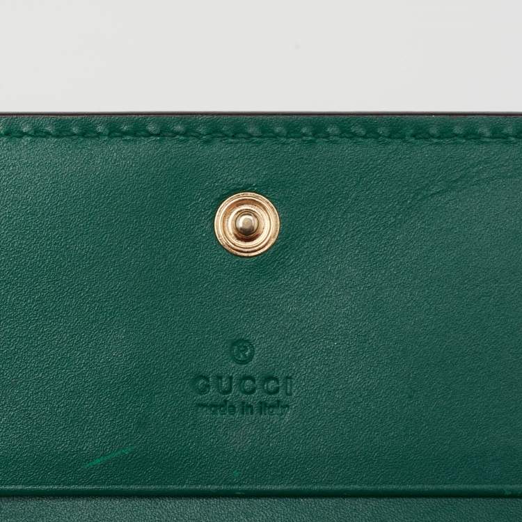 Pre Owned Gucci Green Guccissima Leather Flap Card Case