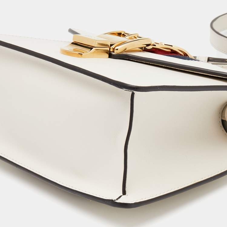 مملوكة مسبقًا Gucci White Leather Mini Web Chain Sylvie Top Handle Bag