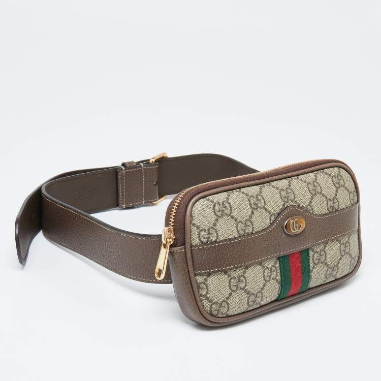 Pre Owned Gucci Beige/Ebony GG Supreme Coated Canvas and Leather Ophidia Belt Bag