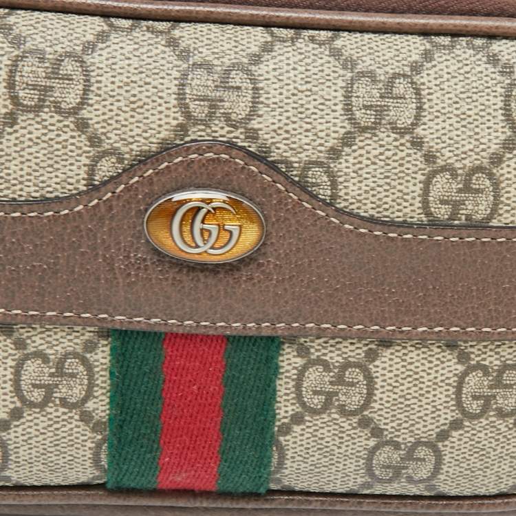Pre Owned Gucci Beige/Ebony GG Supreme Coated Canvas and Leather Ophidia Belt Bag
