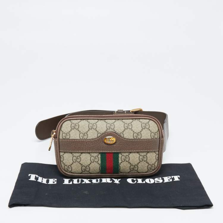 Pre Owned Gucci Beige/Ebony GG Supreme Coated Canvas and Leather Ophidia Belt Bag