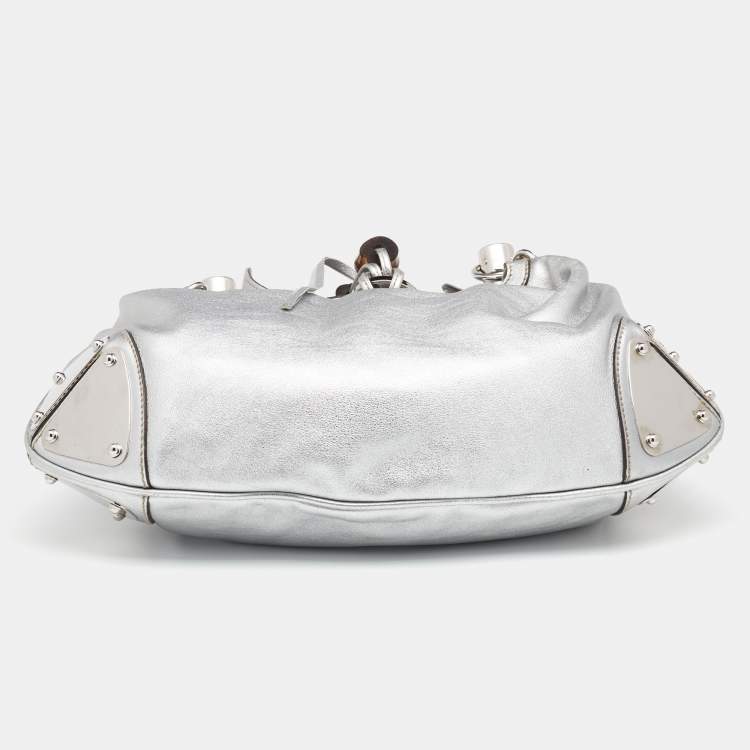 Pre Owned Gucci Metallic Silver Leather Medium Babouska Indy Hobo