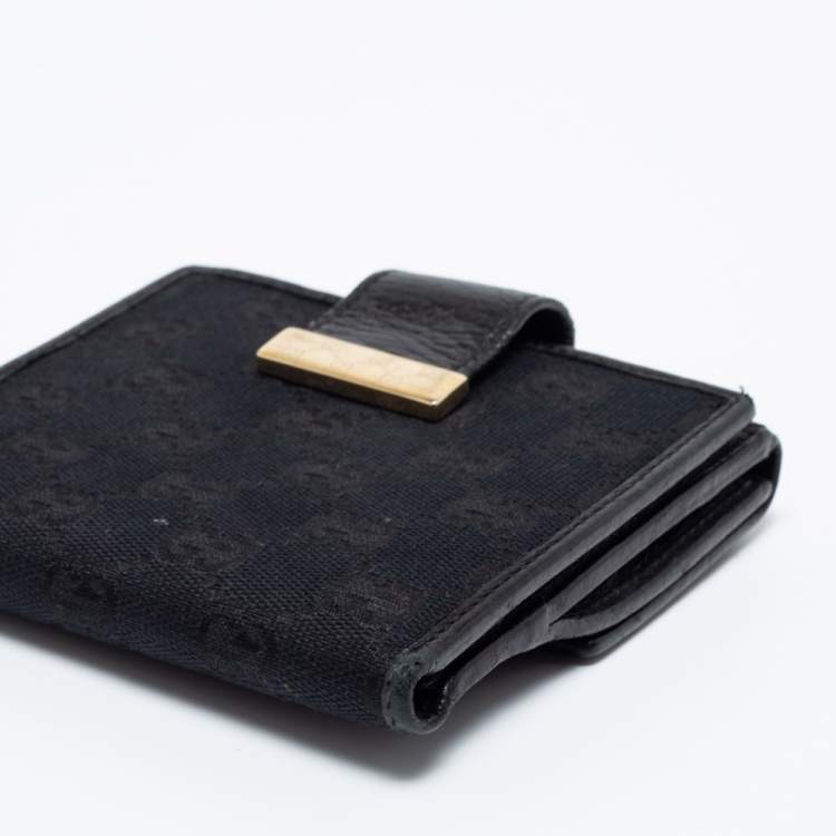 Pre Owned Gucci Black GG Canvas and Leather French Wallet