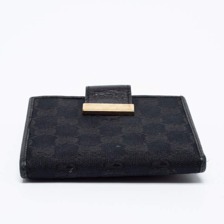 Pre Owned Gucci Black GG Canvas and Leather French Wallet