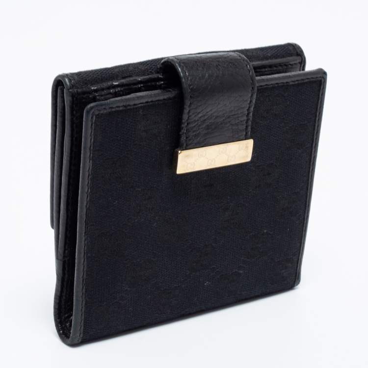 Pre Owned Gucci Black GG Canvas and Leather French Wallet