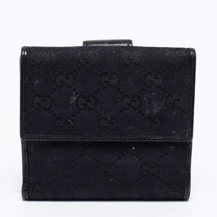 Pre Owned Gucci Black GG Canvas and Leather French Wallet