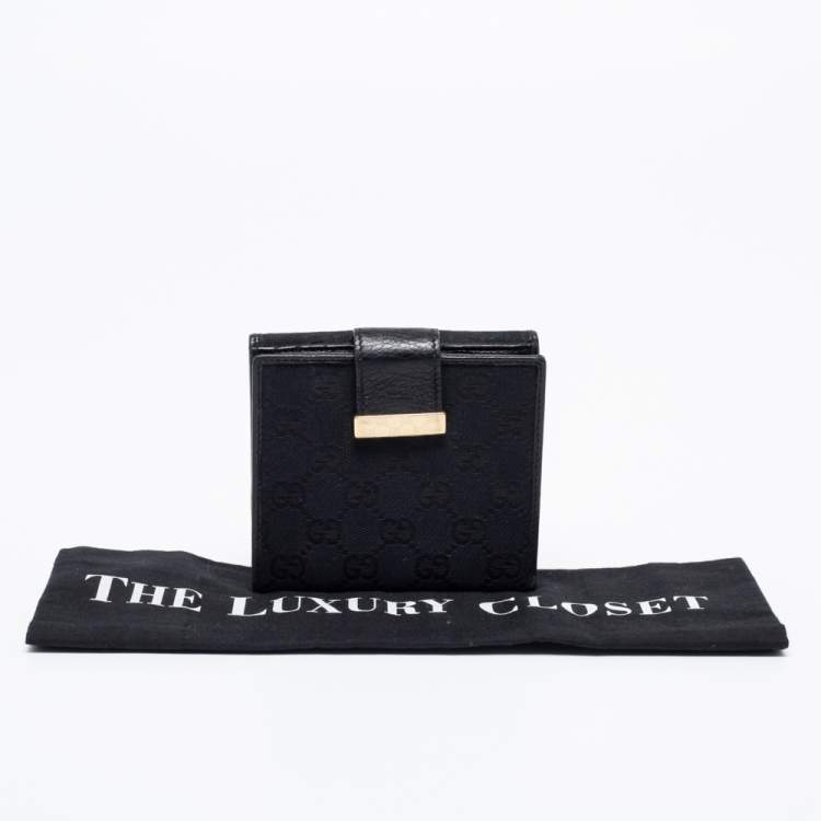Pre Owned Gucci Black GG Canvas and Leather French Wallet