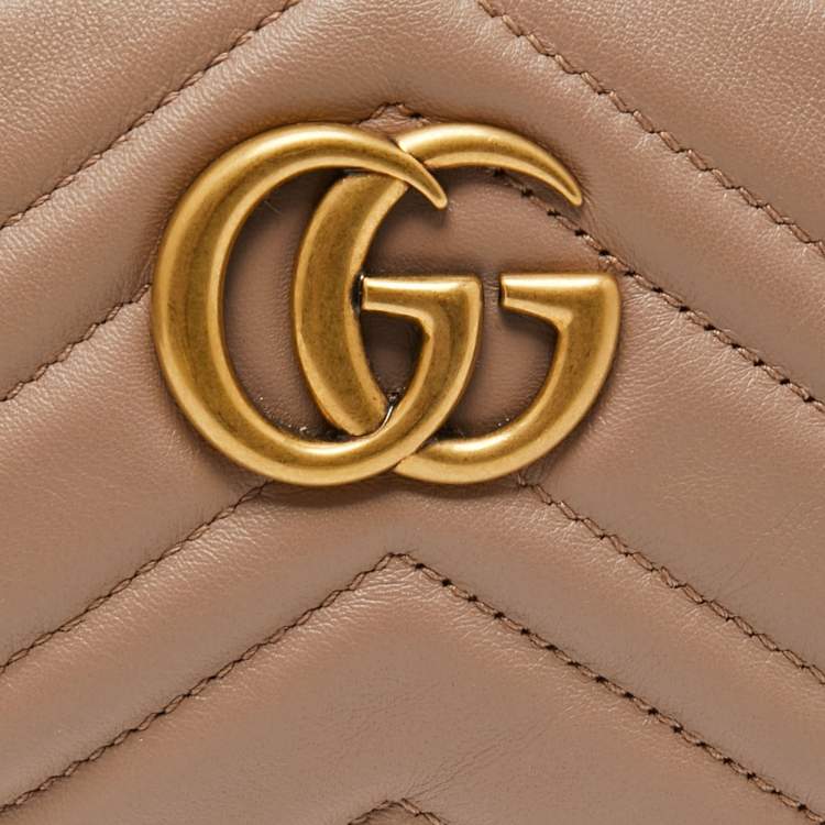 Pre Owned Gucci Beige Matelassé Leather GG Marmont Belt Bag