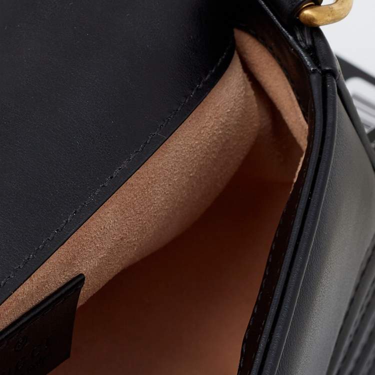 Pre Owned Gucci Black Matelassé Leather Mini GG Marmont Top Handle Bag