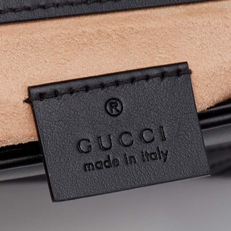 Pre Owned Gucci Black Matelassé Leather Mini GG Marmont Top Handle Bag