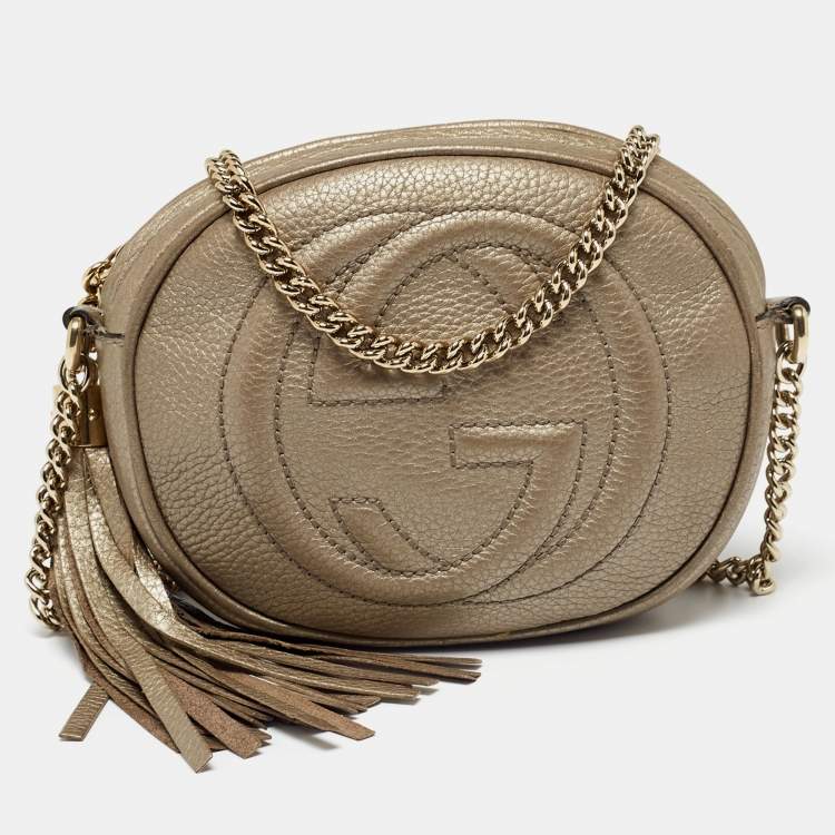 Gucci Metallic Grey Leather Mini Soho Disco Chain Crossbody Bag