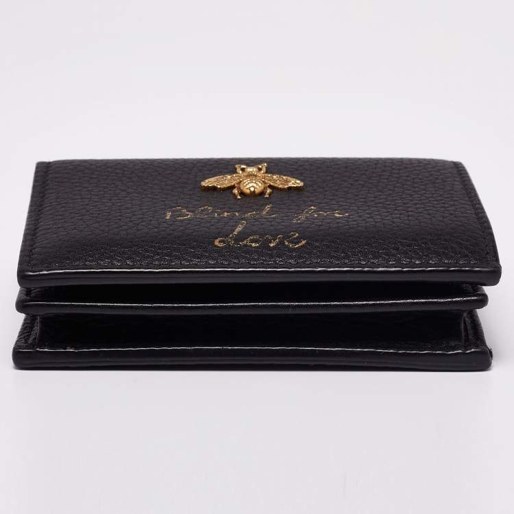 Pre Owned Gucci Black Leather Blind For Love Bee Accent Bifold Wallet