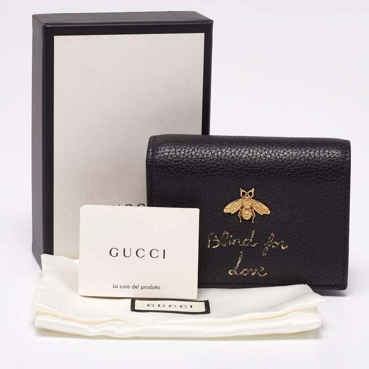 Pre Owned Gucci Black Leather Blind For Love Bee Accent Bifold Wallet