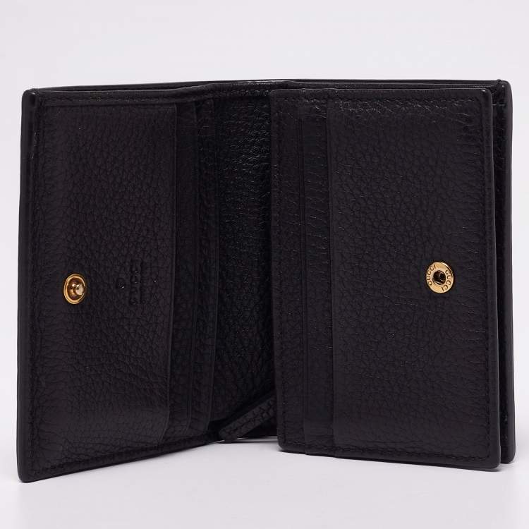 Pre Owned Gucci Black Leather Blind For Love Bee Accent Bifold Wallet