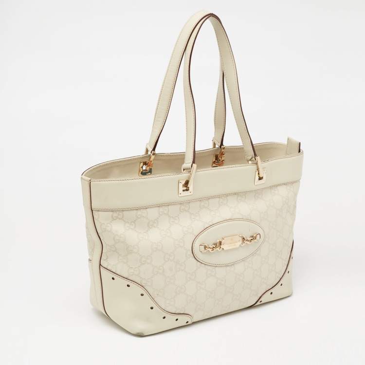 Pre Owned Gucci White Guccissima Leather Medium Punch Tote