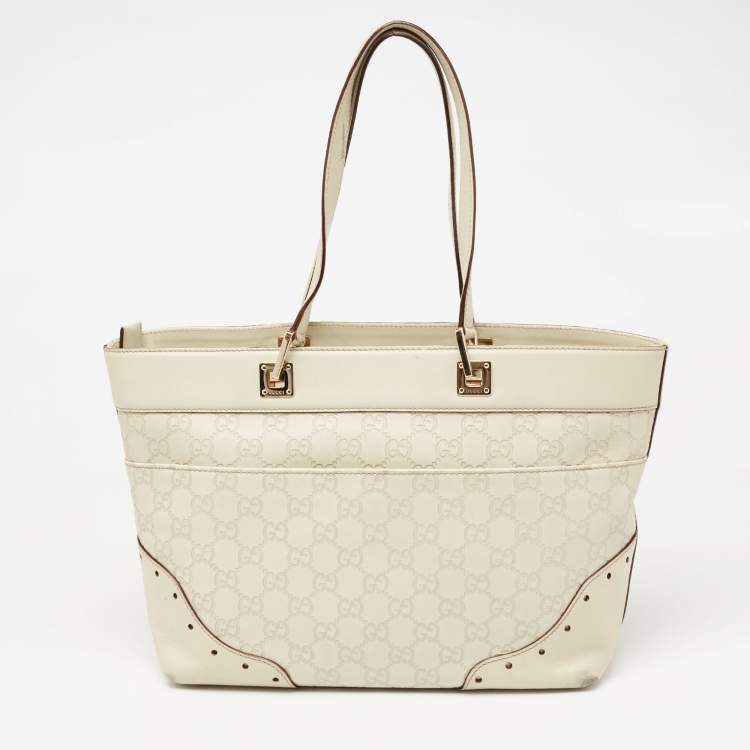 Pre Owned Gucci White Guccissima Leather Medium Punch Tote