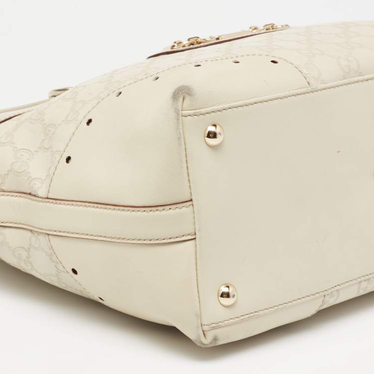 Pre Owned Gucci White Guccissima Leather Medium Punch Tote
