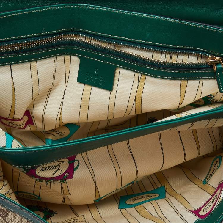 مملوكة مسبقًا Gucci Beige/Green GG Canvas And Leather Peggy Bamboo Top Handle Bag