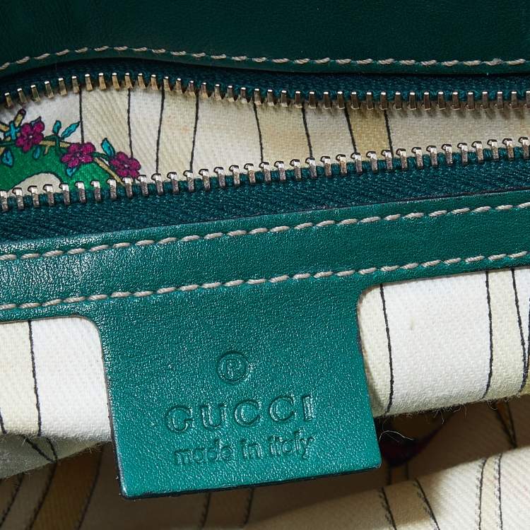 مملوكة مسبقًا Gucci Beige/Green GG Canvas And Leather Peggy Bamboo Top Handle Bag