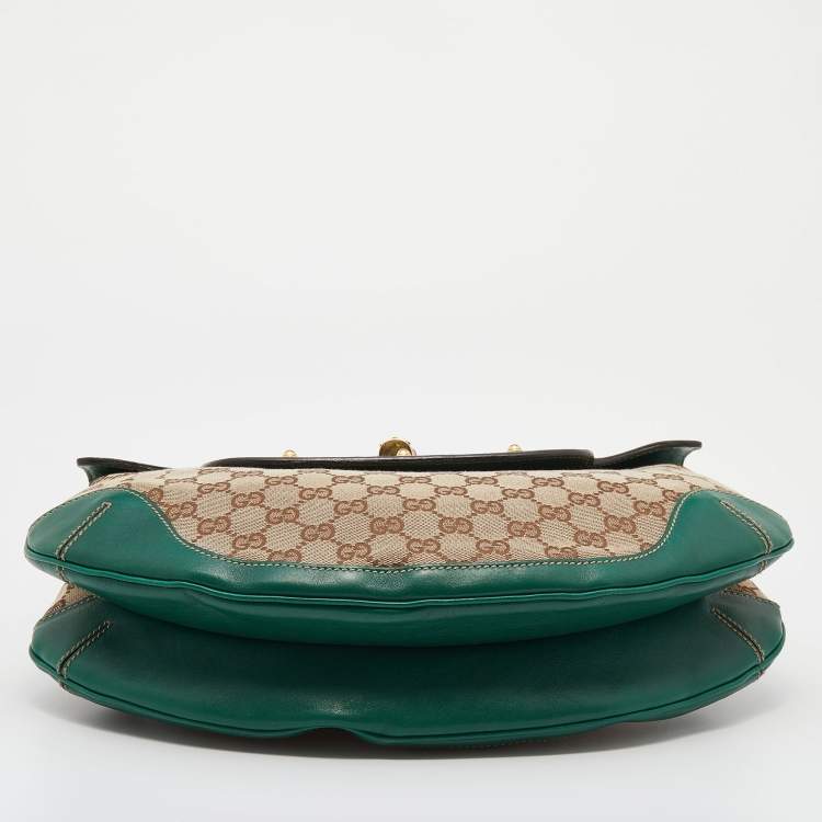 مملوكة مسبقًا Gucci Beige/Green GG Canvas And Leather Peggy Bamboo Top Handle Bag