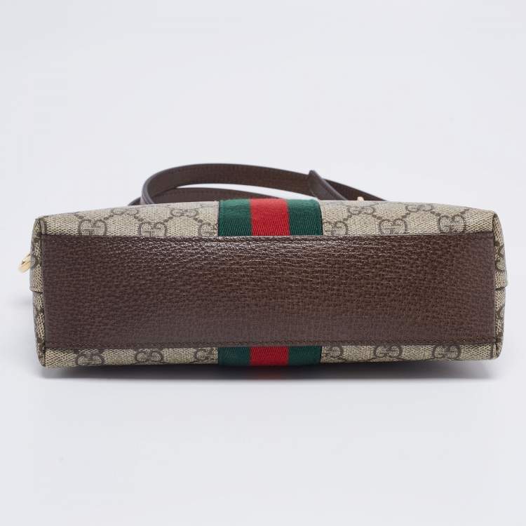 Pre Owned Gucci Beige/Ebony GG Supreme Canvas and Leather Small Ophidia Crossbody Bag