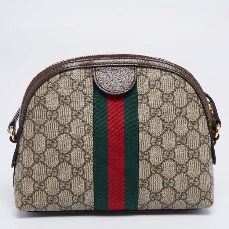 Pre Owned Gucci Beige/Ebony GG Supreme Canvas and Leather Small Ophidia Crossbody Bag