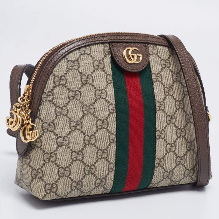 Pre Owned Gucci Beige/Ebony GG Supreme Canvas and Leather Small Ophidia Crossbody Bag