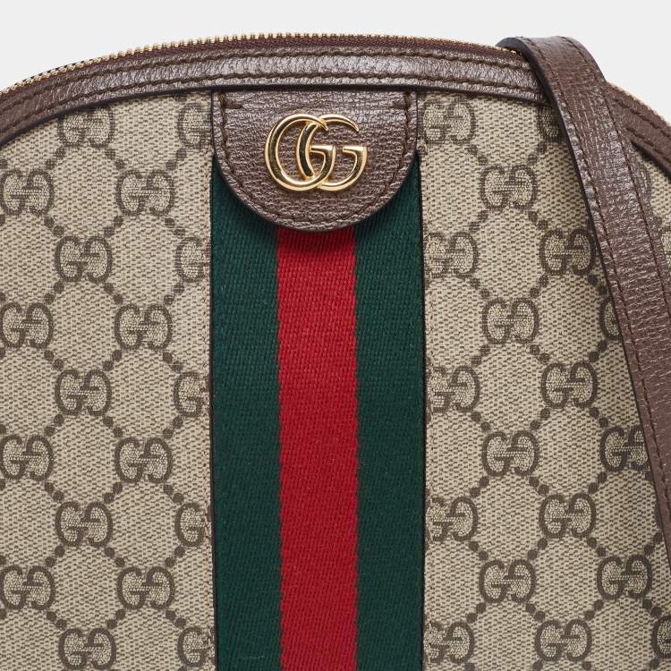 Pre Owned Gucci Beige/Ebony GG Supreme Canvas and Leather Small Ophidia Crossbody Bag