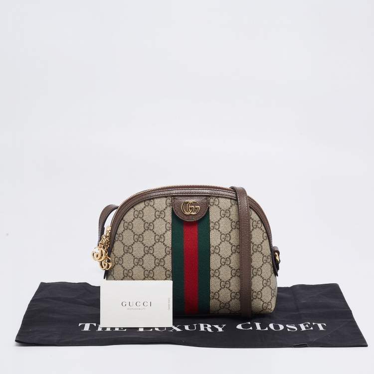 Pre Owned Gucci Beige/Ebony GG Supreme Canvas and Leather Small Ophidia Crossbody Bag