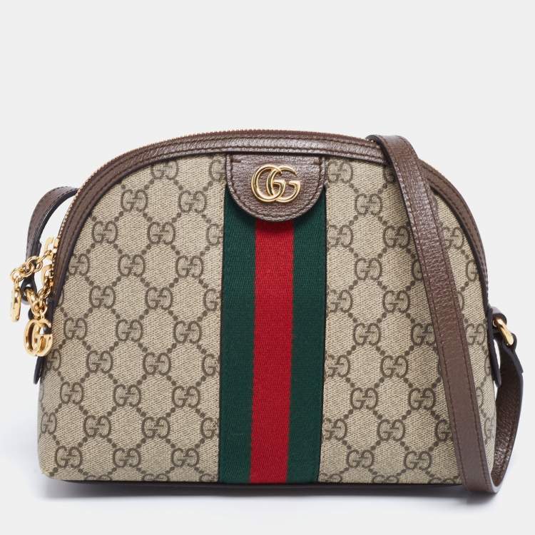 Pre Owned Gucci Beige/Ebony GG Supreme Canvas and Leather Small Ophidia Crossbody Bag