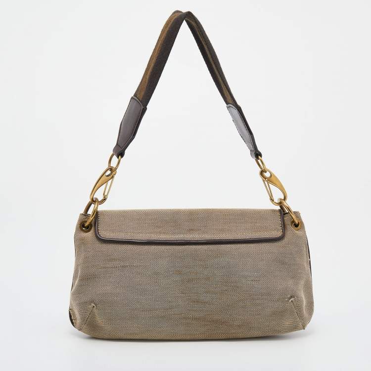 Pre Owned Gucci Beige/Brown Canvas And Leather Flap Shoulder Bag
