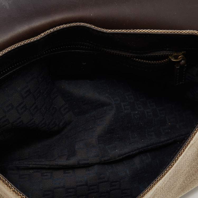 Pre Owned Gucci Beige/Brown Canvas And Leather Flap Shoulder Bag