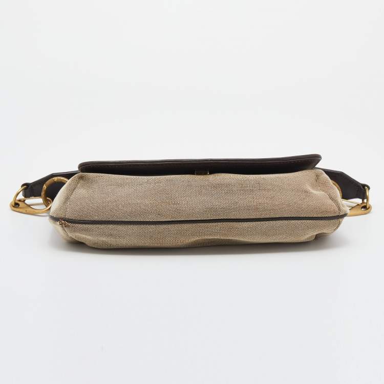 Pre Owned Gucci Beige/Brown Canvas And Leather Flap Shoulder Bag