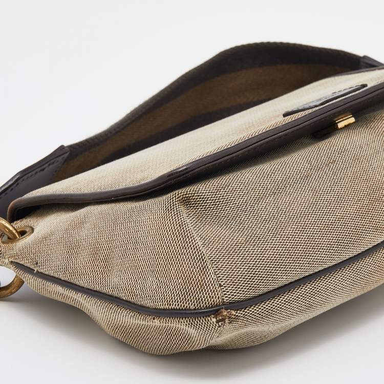 Pre Owned Gucci Beige/Brown Canvas And Leather Flap Shoulder Bag