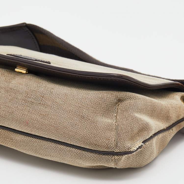 Pre Owned Gucci Beige/Brown Canvas And Leather Flap Shoulder Bag