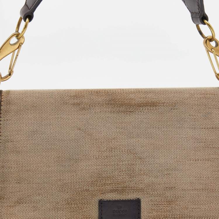 Pre Owned Gucci Beige/Brown Canvas And Leather Flap Shoulder Bag