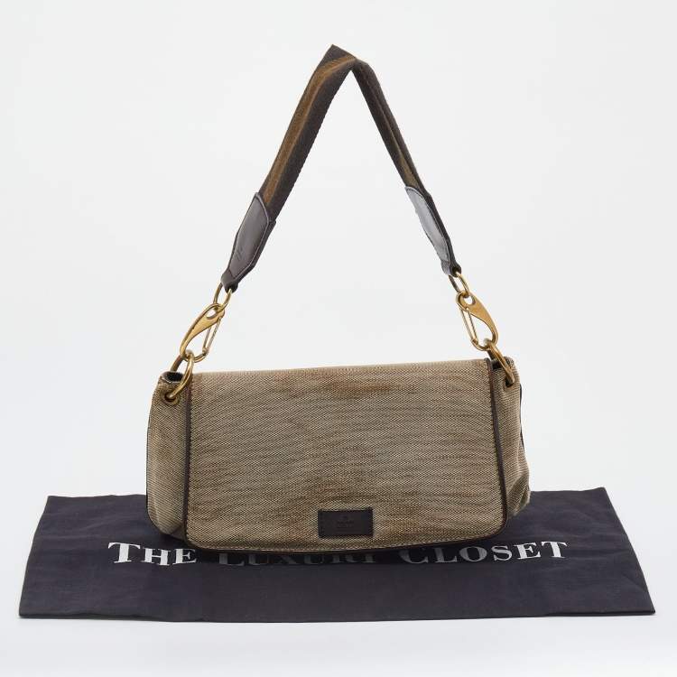 Pre Owned Gucci Beige/Brown Canvas And Leather Flap Shoulder Bag
