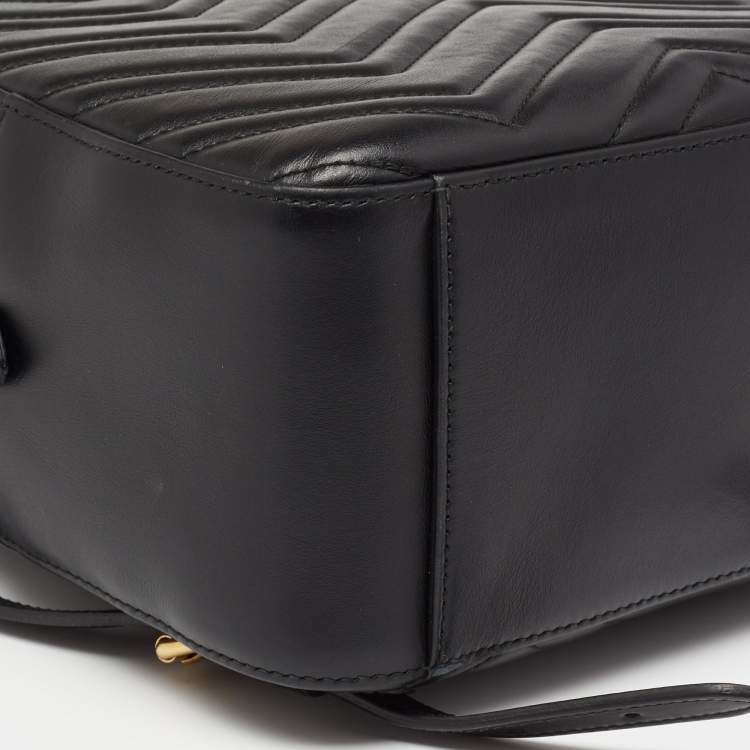 Pre Owned Gucci Black Matelassé Leather GG Marmont Backpack