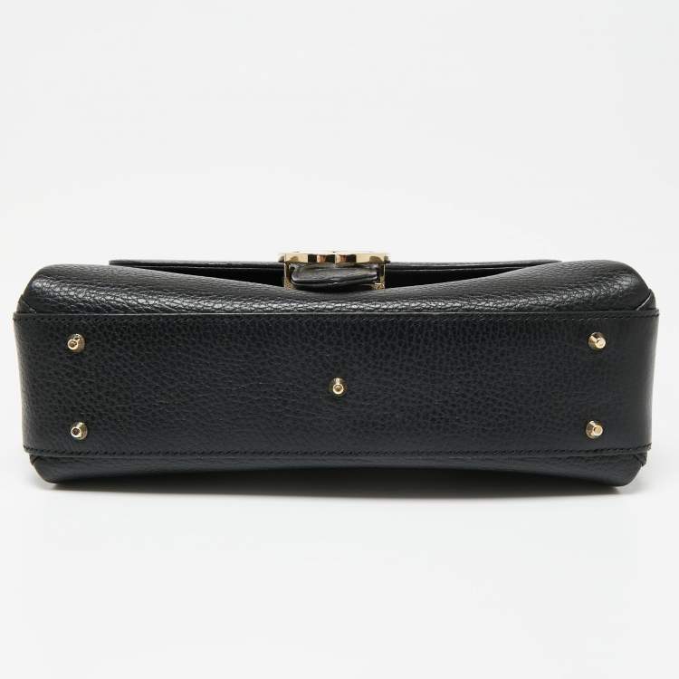 Pre Owned Gucci Black Leather Dollar Interlocking G Top Handle Bag