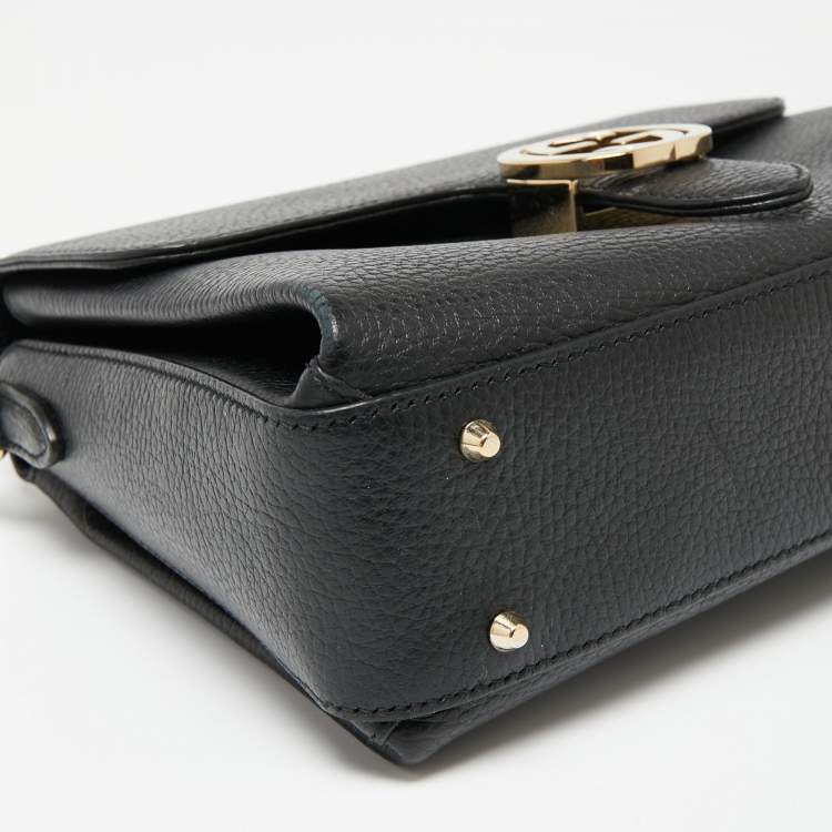 Pre Owned Gucci Black Leather Dollar Interlocking G Top Handle Bag
