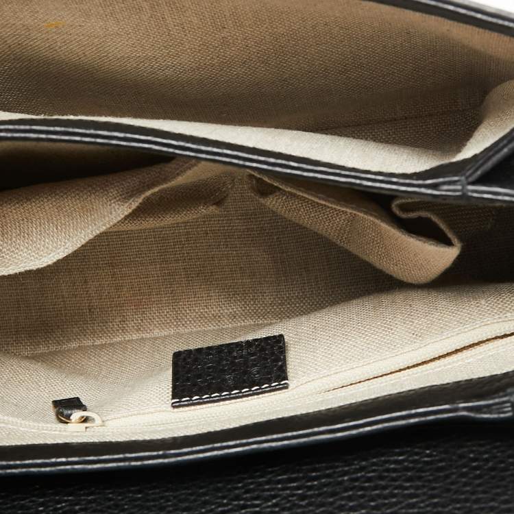 Pre Owned Gucci Black Leather Dollar Interlocking G Top Handle Bag