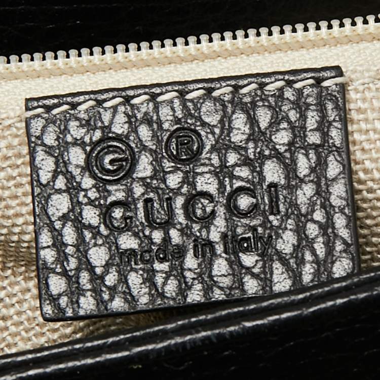 Pre Owned Gucci Black Leather Dollar Interlocking G Top Handle Bag
