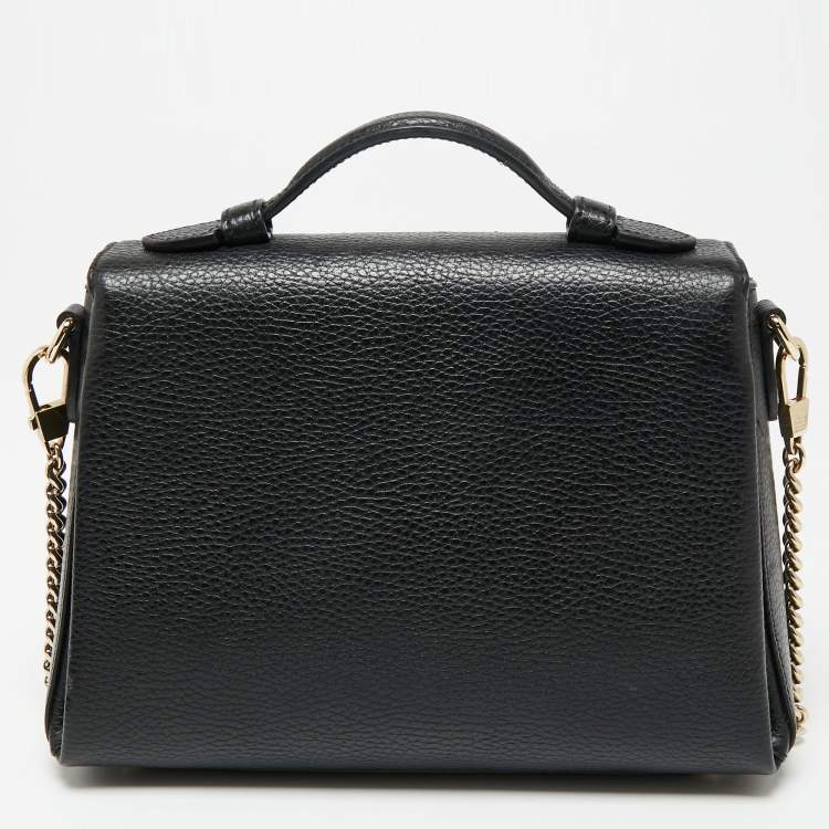 Pre Owned Gucci Black Leather Dollar Interlocking G Top Handle Bag