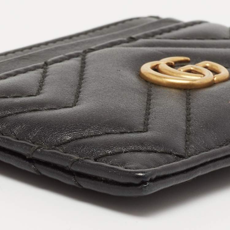 Pre Owned Gucci Black Matelassé Leather Marmont Card Case