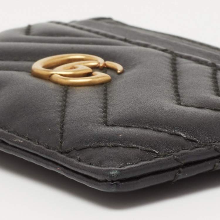Pre Owned Gucci Black Matelassé Leather Marmont Card Case