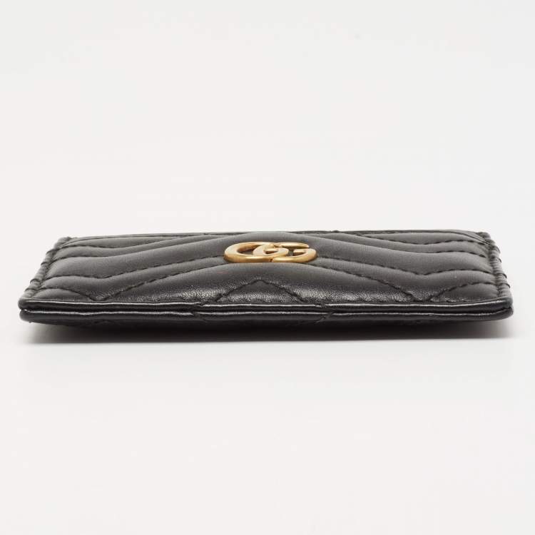 Pre Owned Gucci Black Matelassé Leather Marmont Card Case