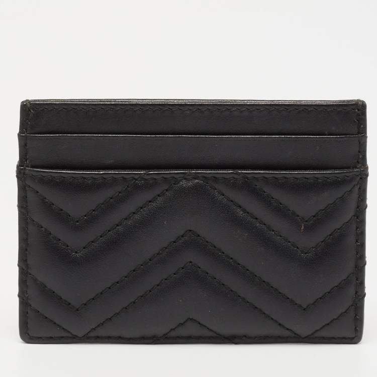 Pre Owned Gucci Black Matelassé Leather Marmont Card Case