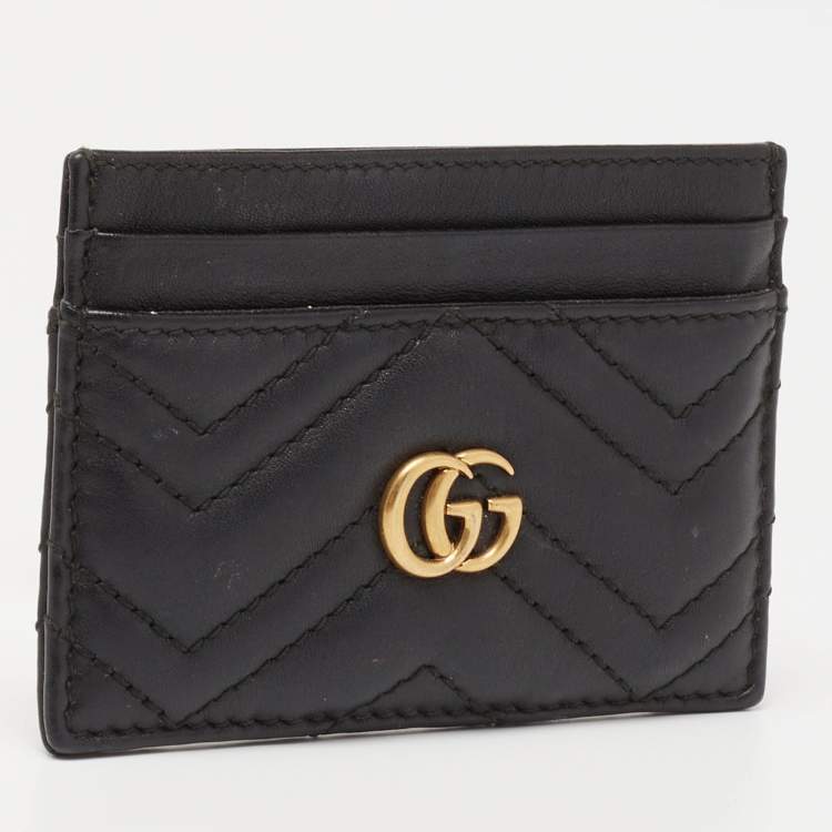 Pre Owned Gucci Black Matelassé Leather Marmont Card Case