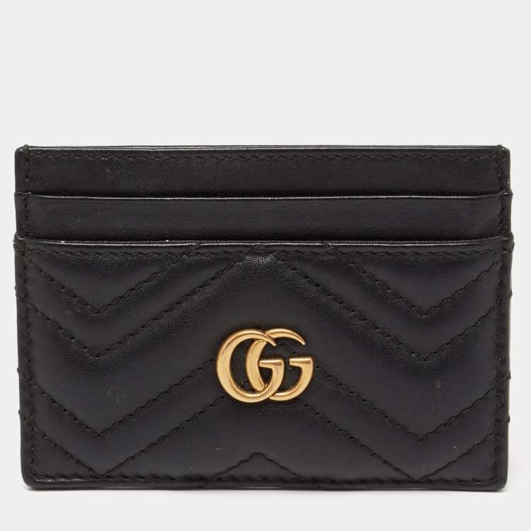 Pre Owned Gucci Black Matelassé Leather Marmont Card Case
