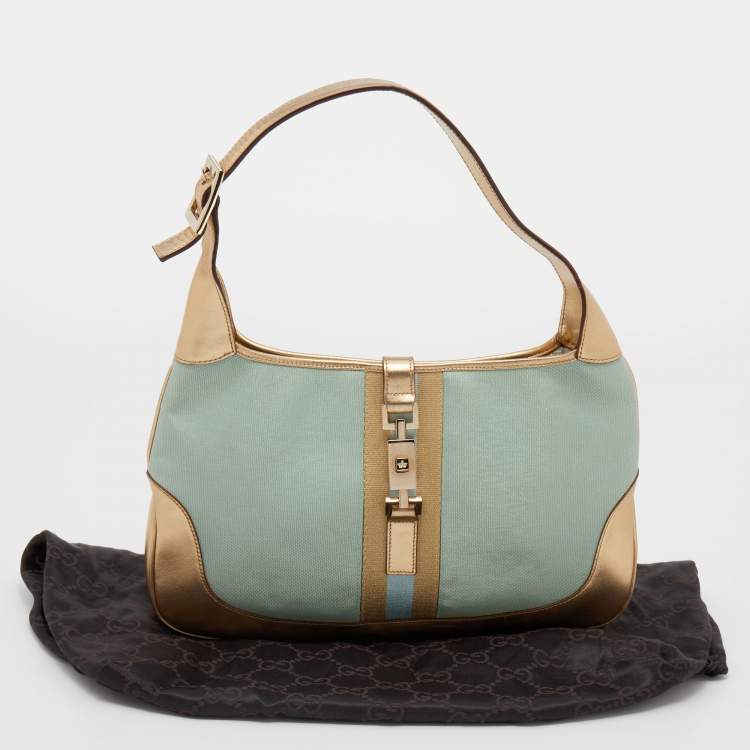 Pre Owned Gucci Blue/Gold Canvas and Leather Jackie O Hobo